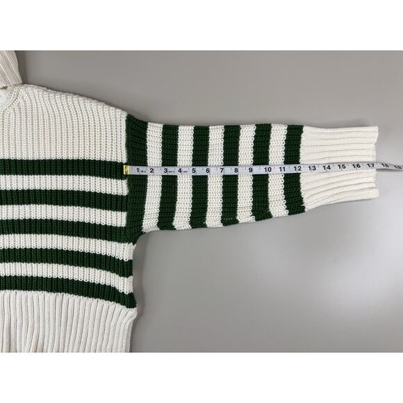 MADEWELL Wide Rib Cropped Turtleneck Sweater M Green Stripe Chunky Knit Preppy - Picture 4 of 12
